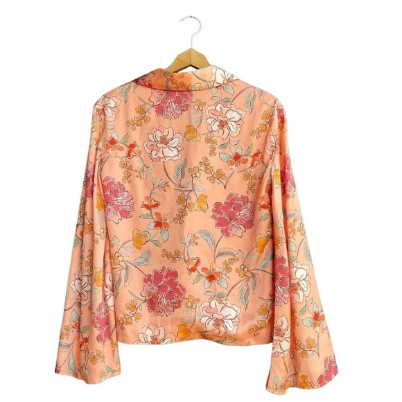 MAJORELLE Floral Blazer Flare Long Sleeve Double Breasted Rayon Peach Jacket XS - Picture 2 of 6